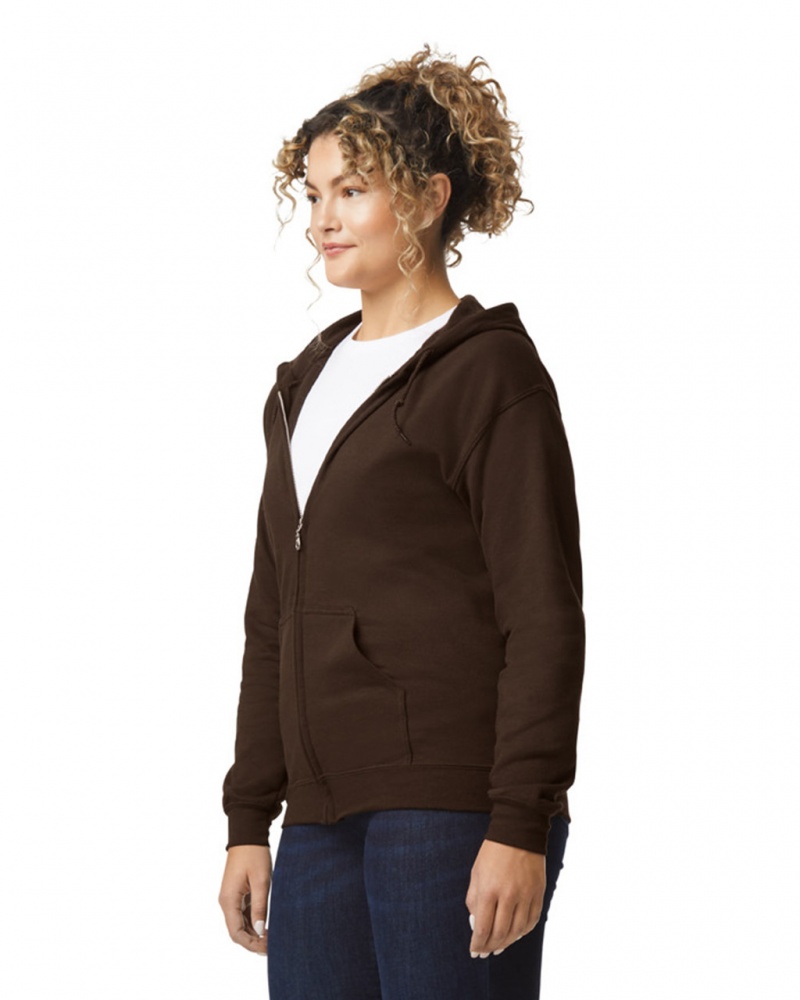 Women's Gildan 18600 Full Zip Hoodie Dark Chocolate | OMKA32814