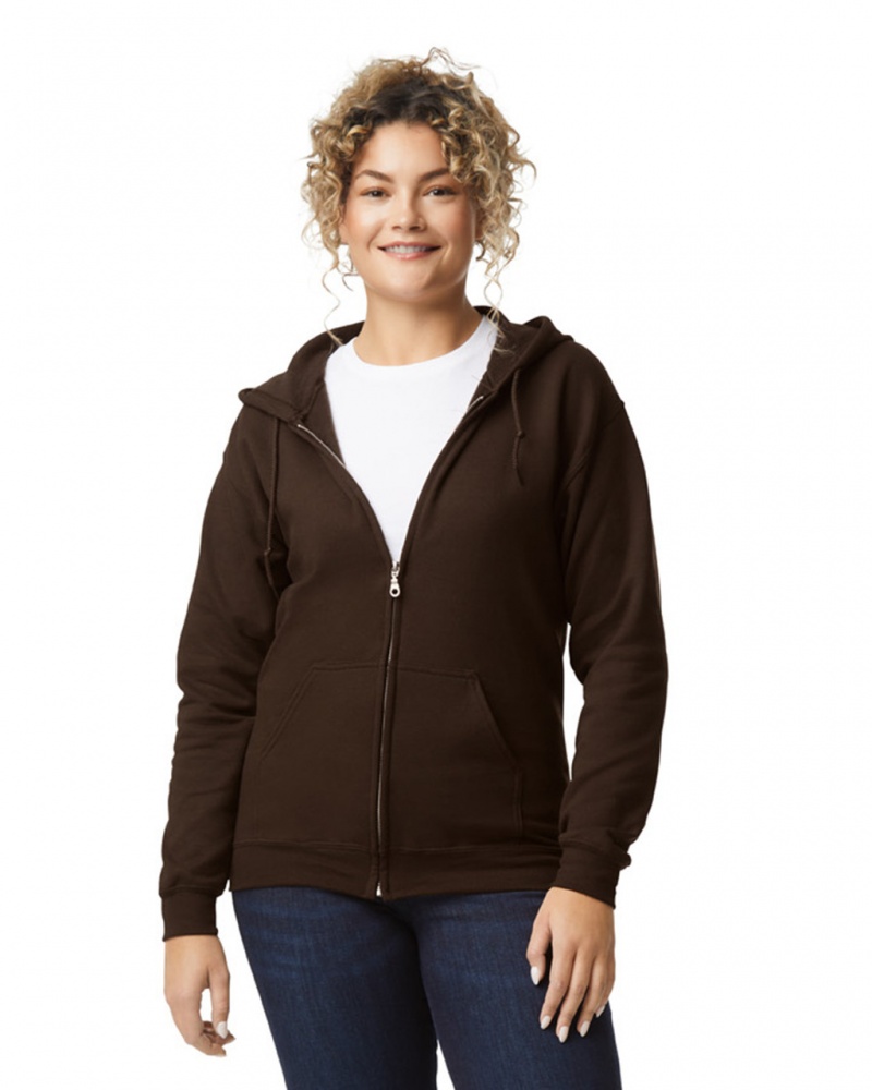 Women\'s Gildan 18600 Full Zip Hoodie Dark Chocolate | OMKA32814