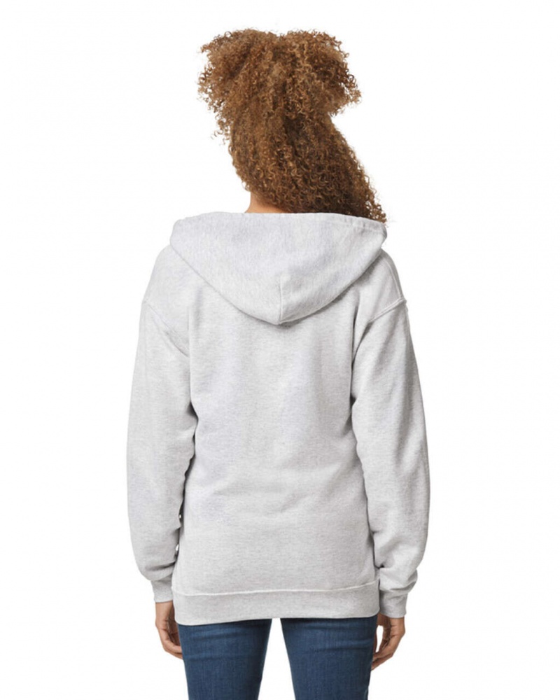 Women's Gildan 18600 Full Zip Hoodie Sweatshirt Ash | RHYJ63054