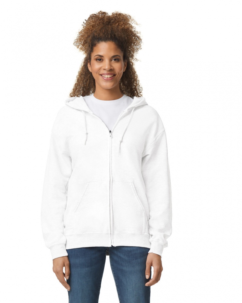 Women\'s Gildan 18600 Full Zip Hoodie Sweatshirt White | PCIB36140