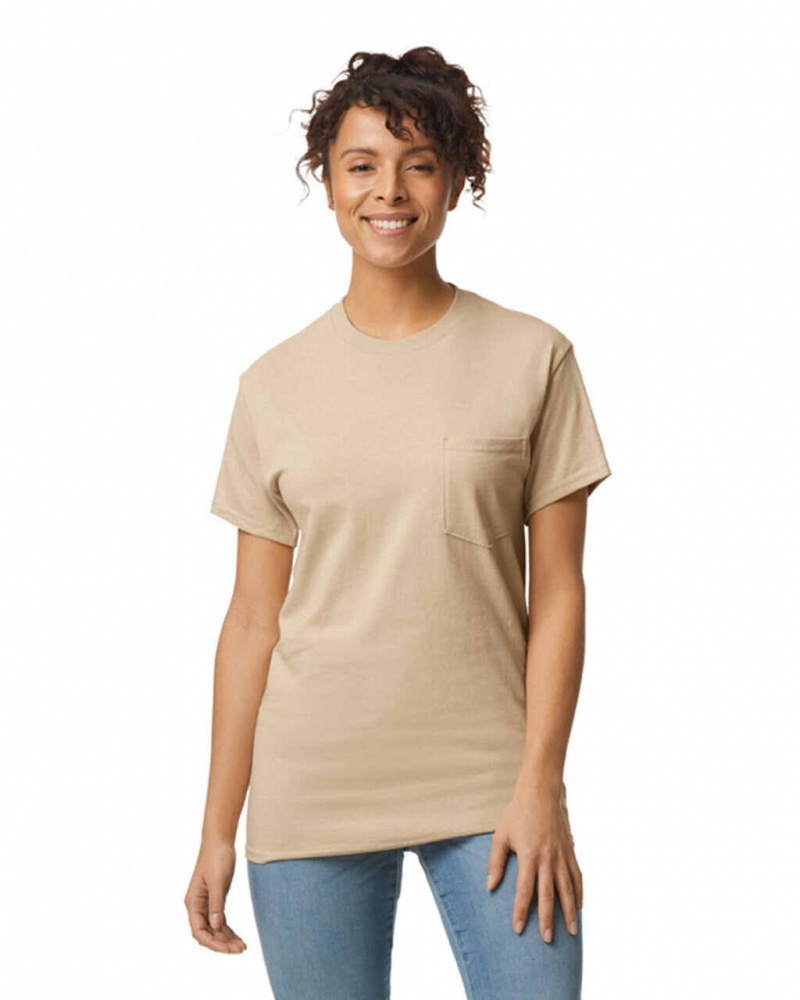 Women\'s Gildan 2300 with Pocket T-Shirts Sand | RXPN06289