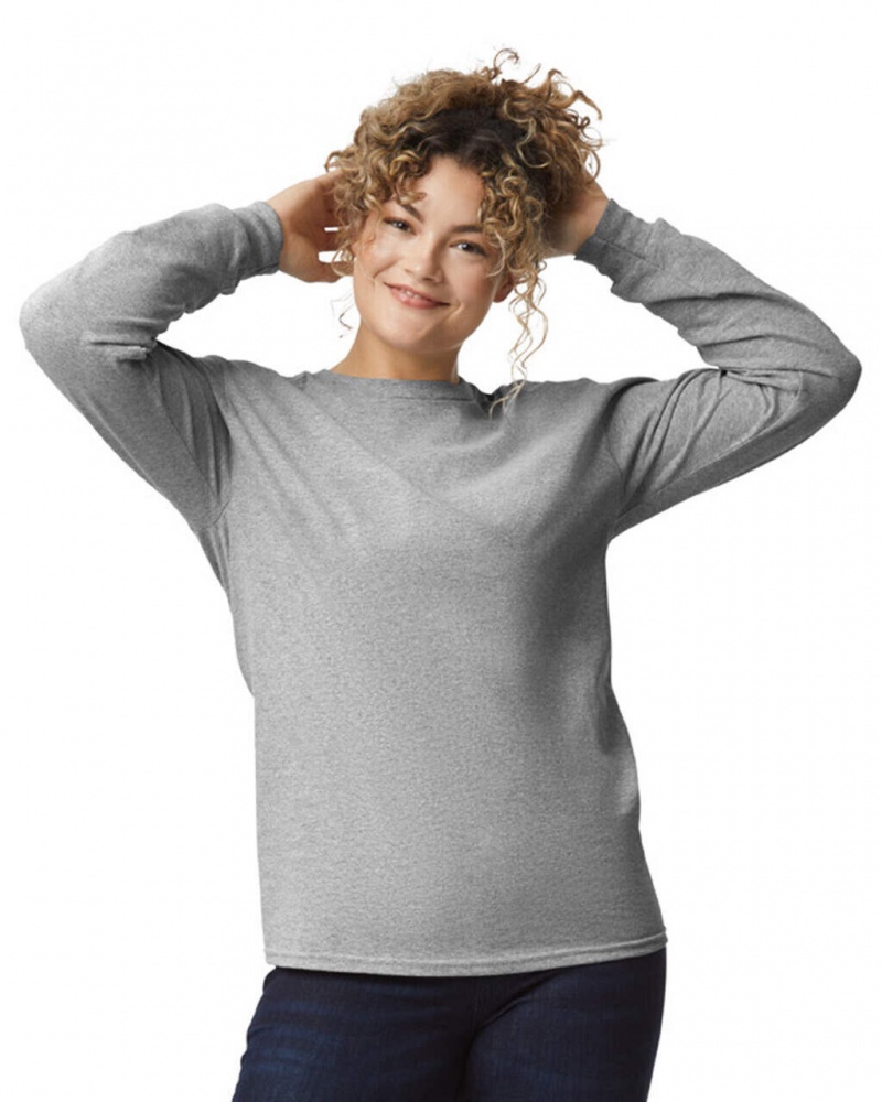 Women's Gildan 2400 Long Sleeve T-Shirts Sport Grey | TUXM90265