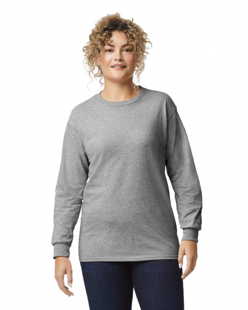 Women\'s Gildan 2400 Long Sleeve T-Shirts Sport Grey | TUXM90265