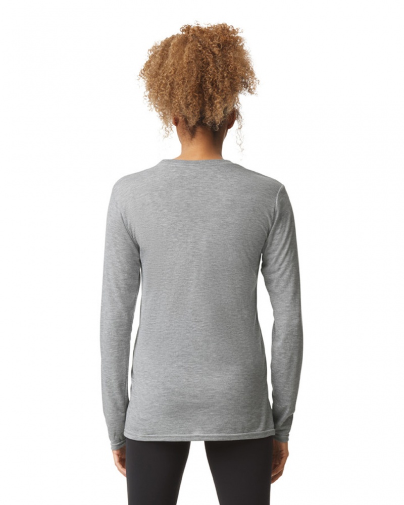 Women's Gildan 42400 Long Sleeve T-Shirts Sport Grey | MPHY53821