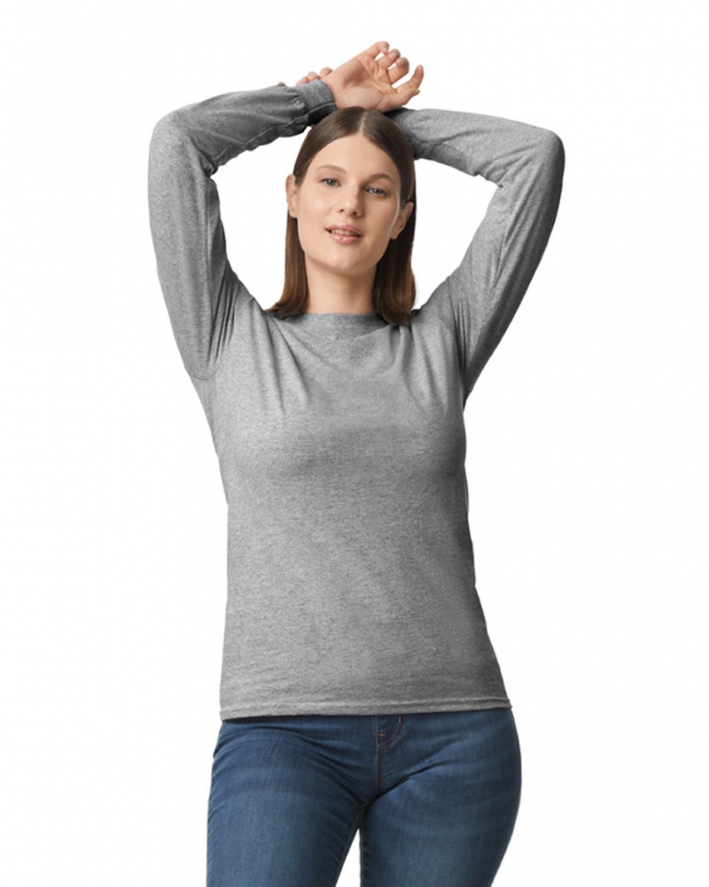 Women's Gildan 5400 Long Sleeve T-Shirts Sport Grey | YXNO10594