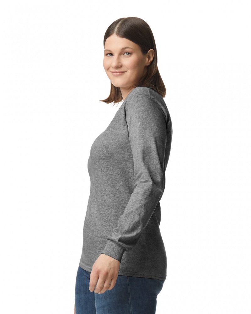 Women's Gildan 5400 Long Sleeve T-Shirts Graphite Heather | LROC70829