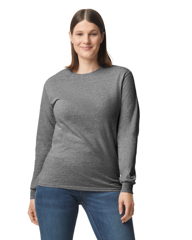 Women\'s Gildan 5400 Long Sleeve T-Shirts Graphite Heather | LROC70829