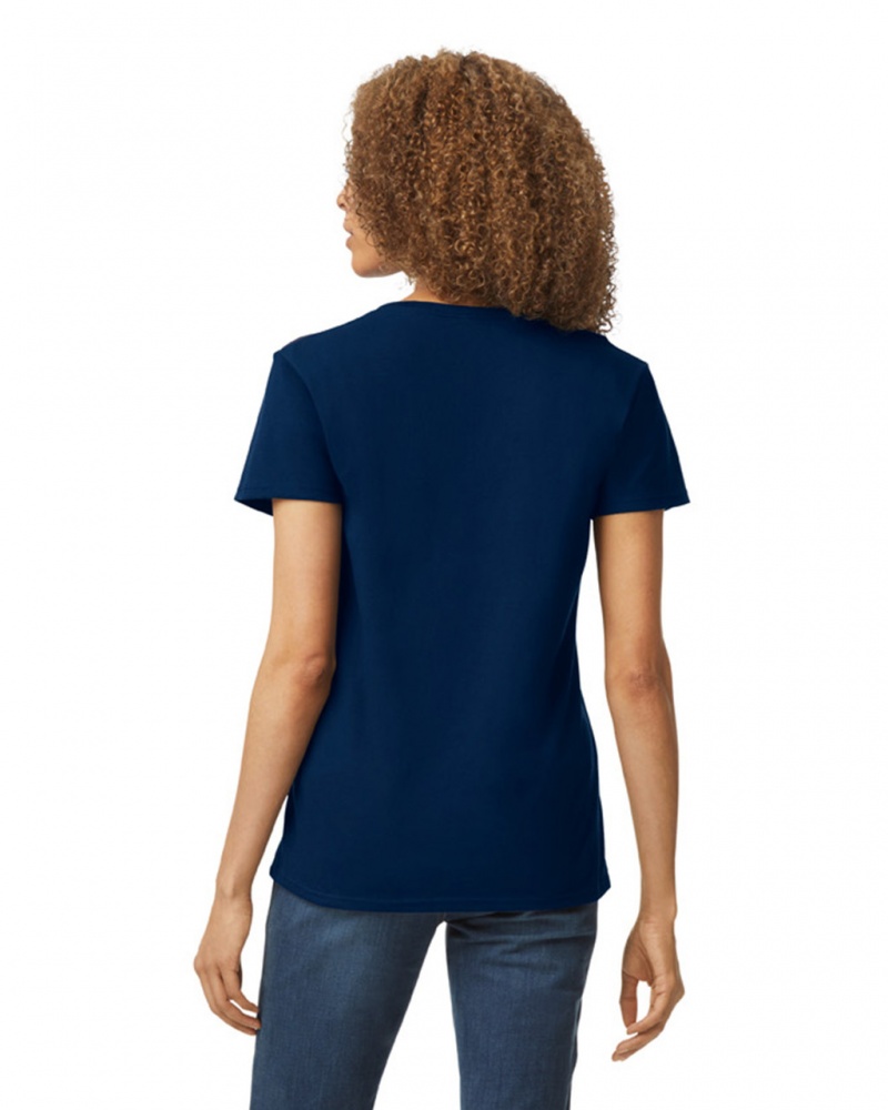 Women's Gildan 5V00L V-Neck T-Shirts Navy | UFBY75014