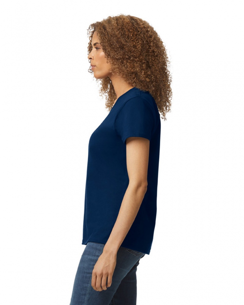 Women's Gildan 5V00L V-Neck T-Shirts Navy | UFBY75014