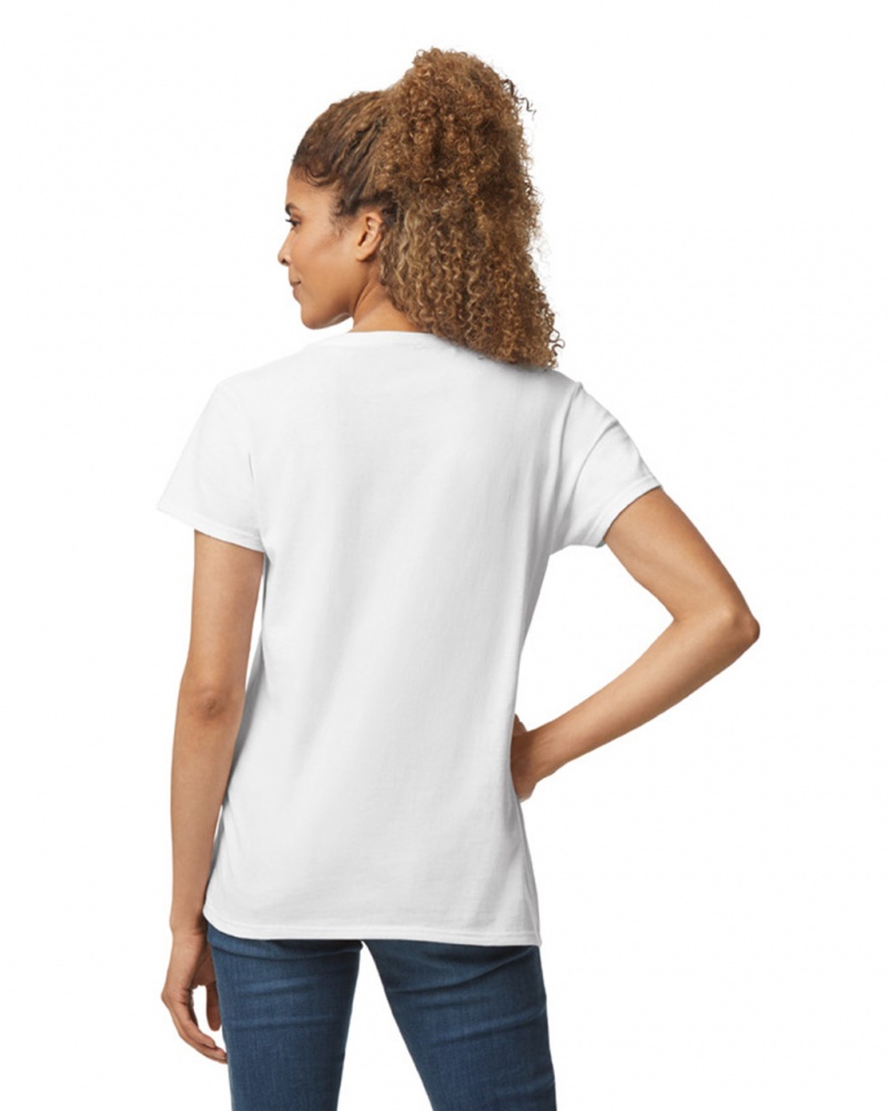 Women's Gildan 5V00L V-Neck T-Shirts White | WKHI75936