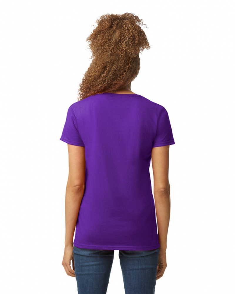 Women's Gildan 5V00L V-Neck T-Shirts Purple | DAUS61095