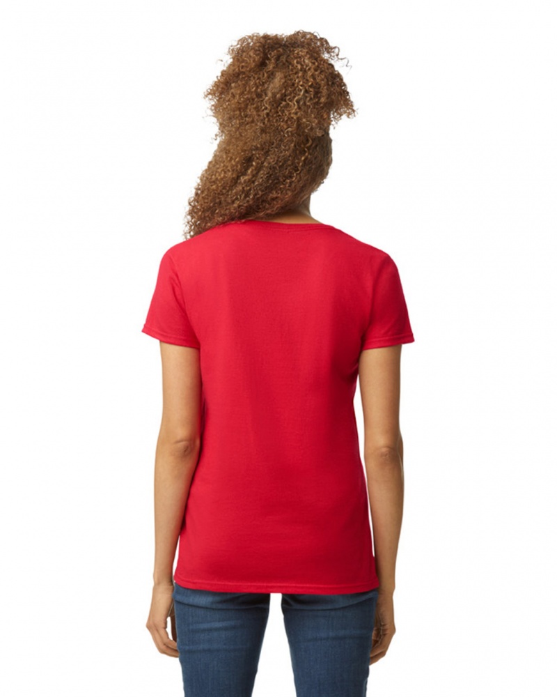 Women's Gildan 5V00L V-Neck T-Shirts Red | GNVU42719