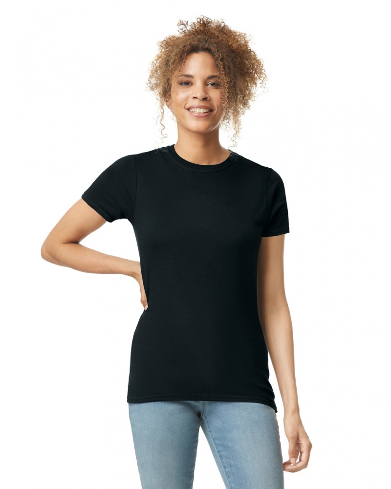 Women\'s Gildan 64000L T-Shirts Black | QHAF42905