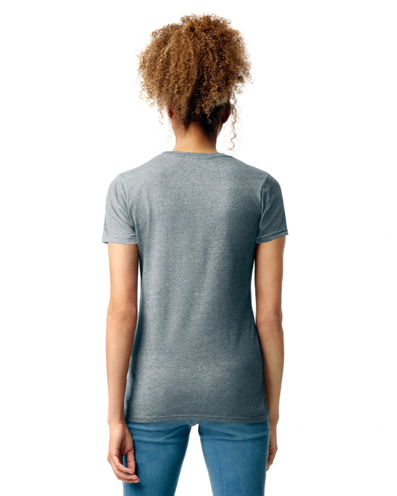 Women's Gildan 64000L T-Shirts Ring Spun Sport Grey | QFLK63458