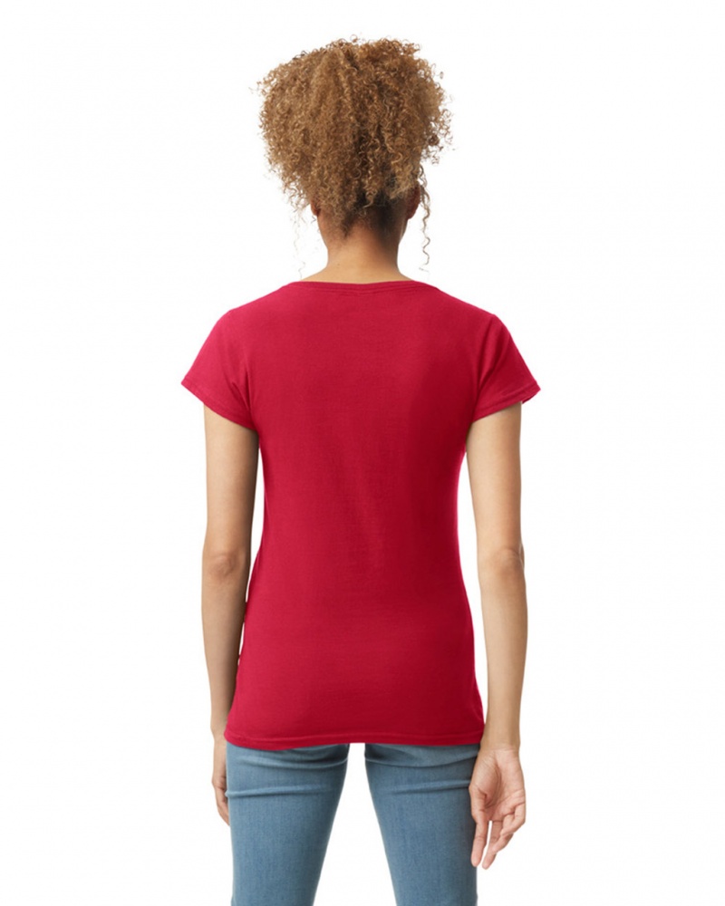 Women's Gildan 64V00L V-Neck T-Shirts Cherry Red | BGEV30965