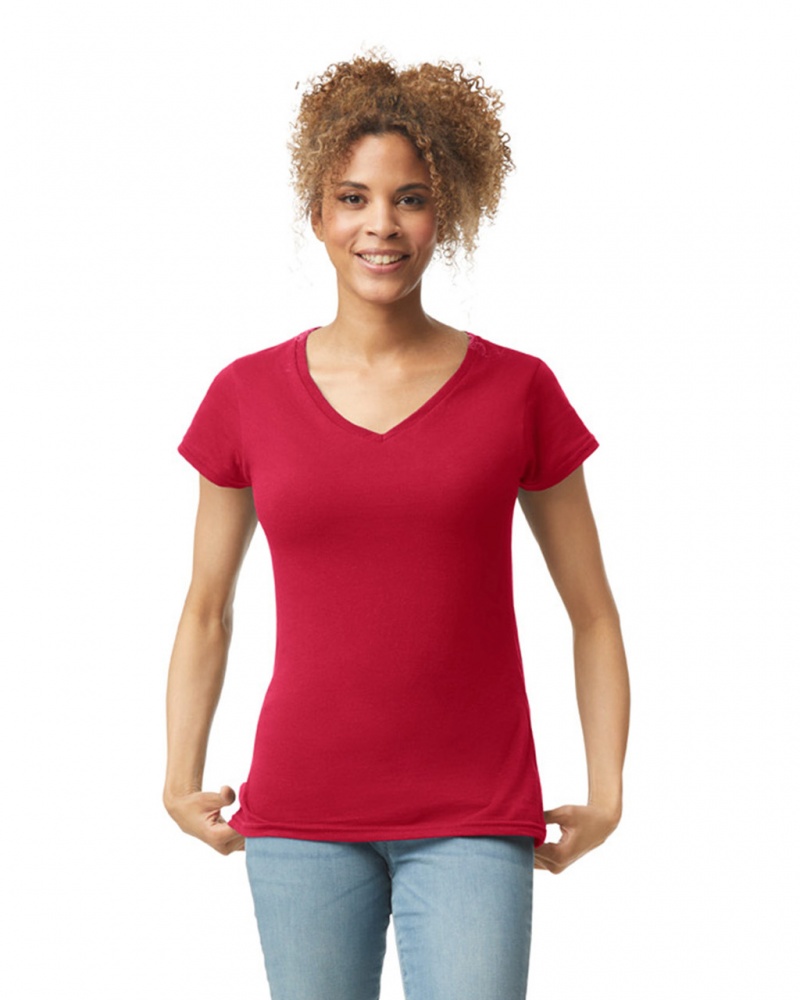 Women\'s Gildan 64V00L V-Neck T-Shirts Cherry Red | BGEV30965