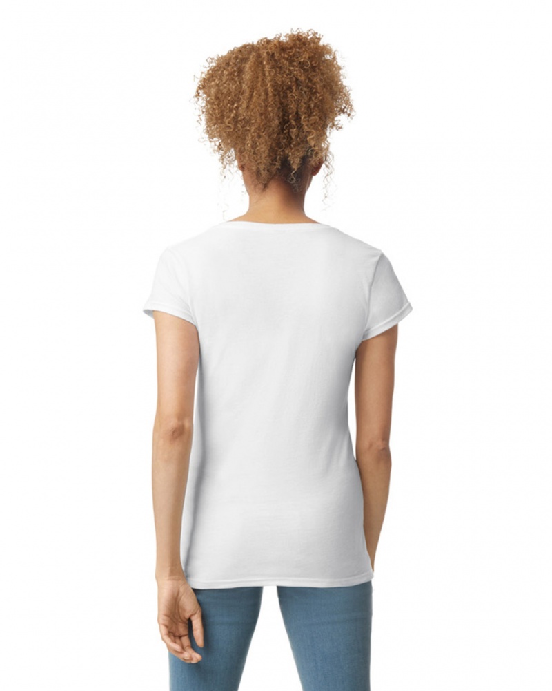 Women's Gildan 64V00L V-Neck T-Shirts White | LJMQ18540