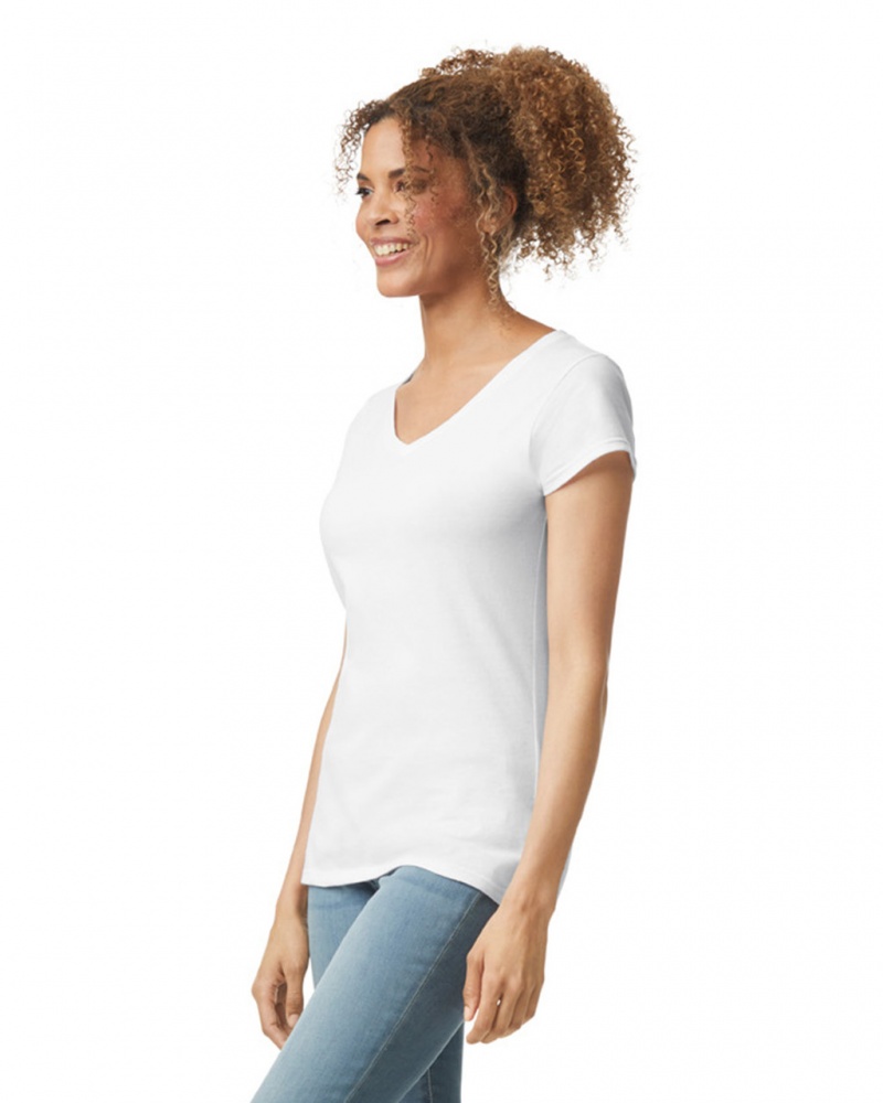 Women's Gildan 64V00L V-Neck T-Shirts White | LJMQ18540