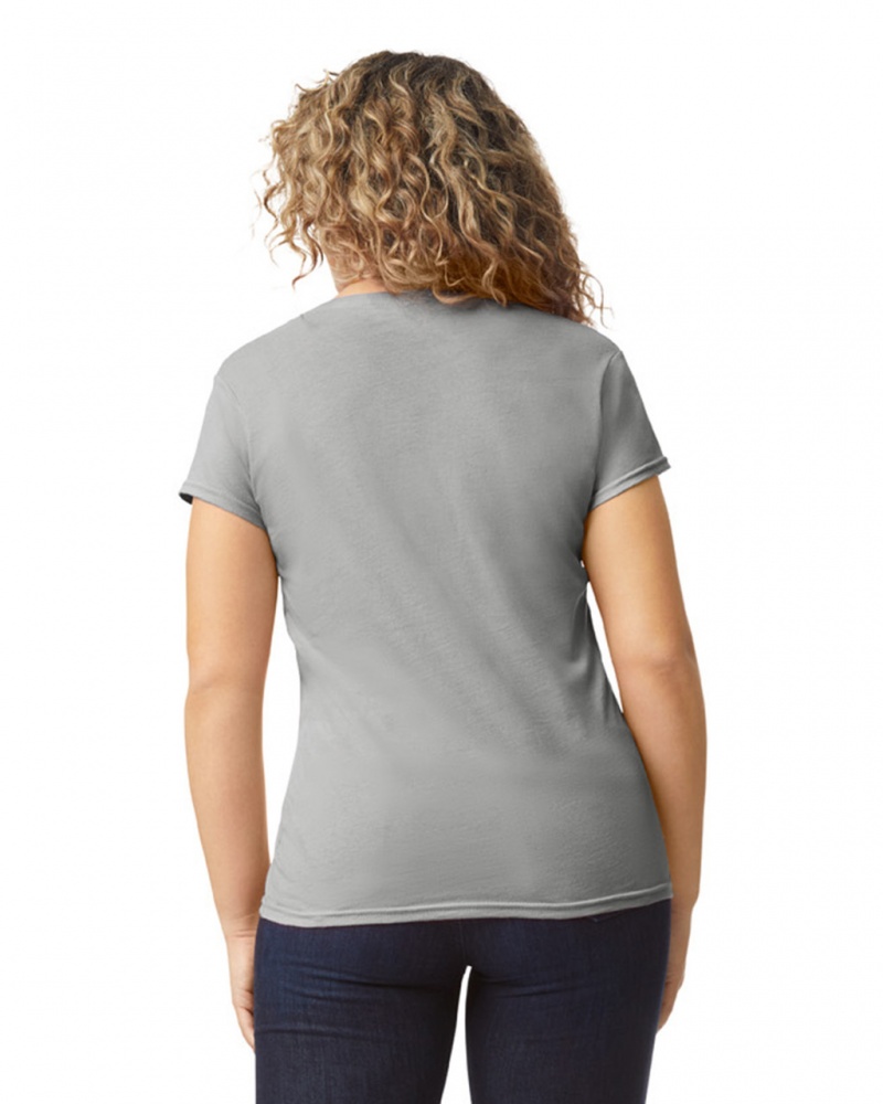 Women's Gildan 64V00L V-Neck T-Shirts Ring Spun Sport Grey | IGVC93862