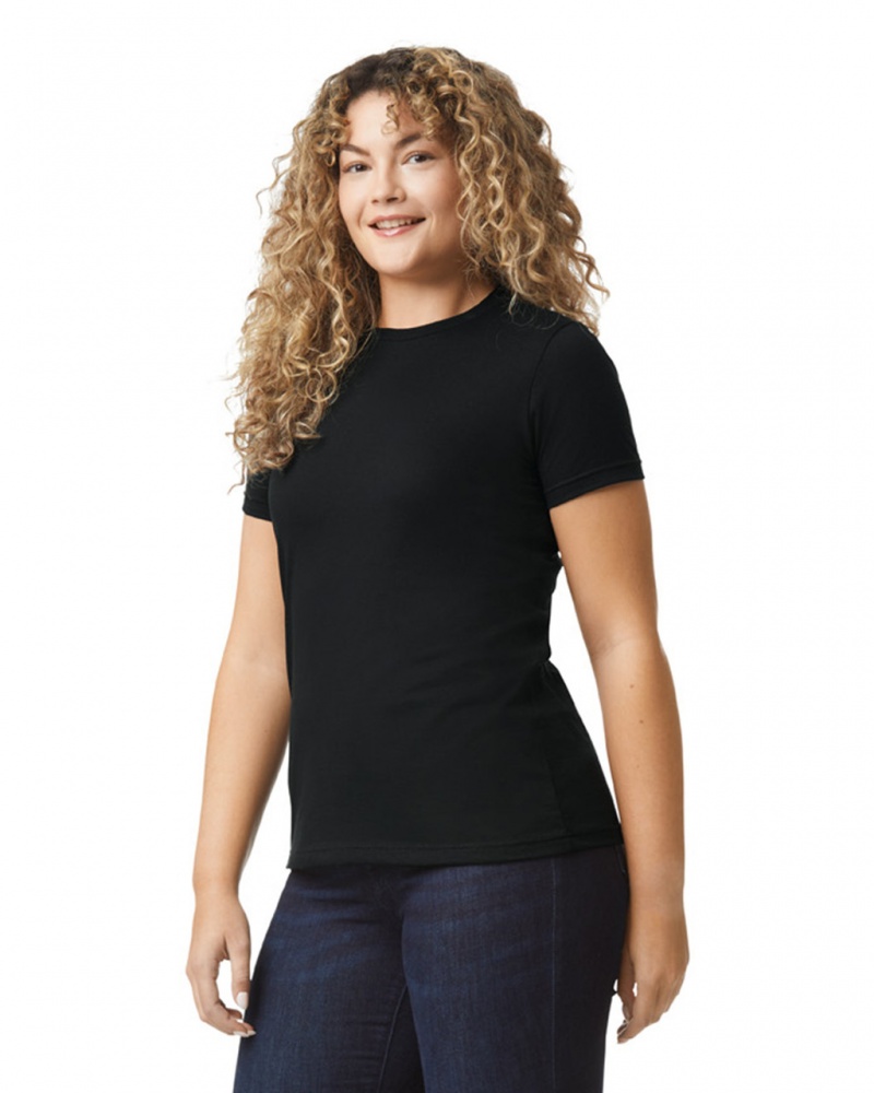 Women's Gildan 67000L CVC T-Shirts Pitch Black | UNPQ76143