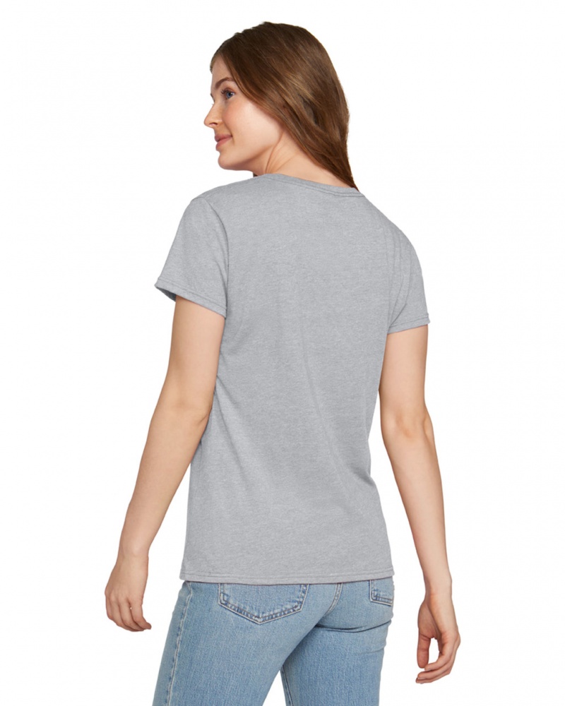 Women's Gildan 880 T-Shirts Heather Grey | YRWX89051