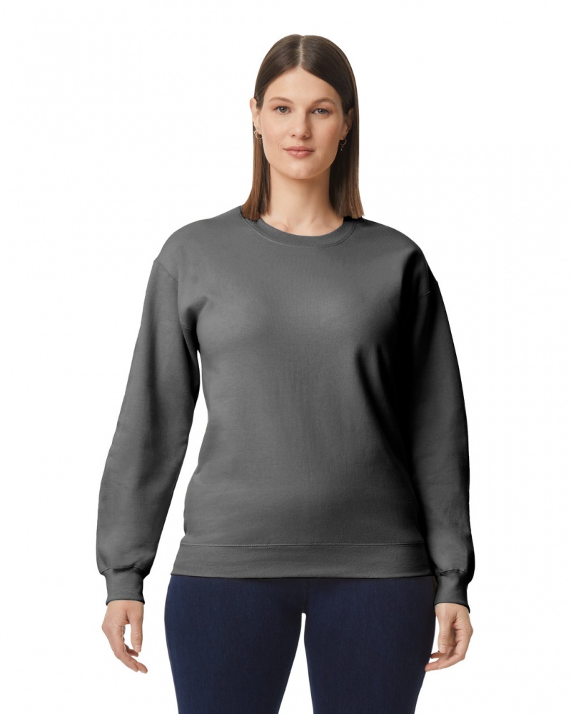 Women\'s Gildan SF000 Midweight Fleece Crewneck Sweatshirt Charcoal | XSOQ89612