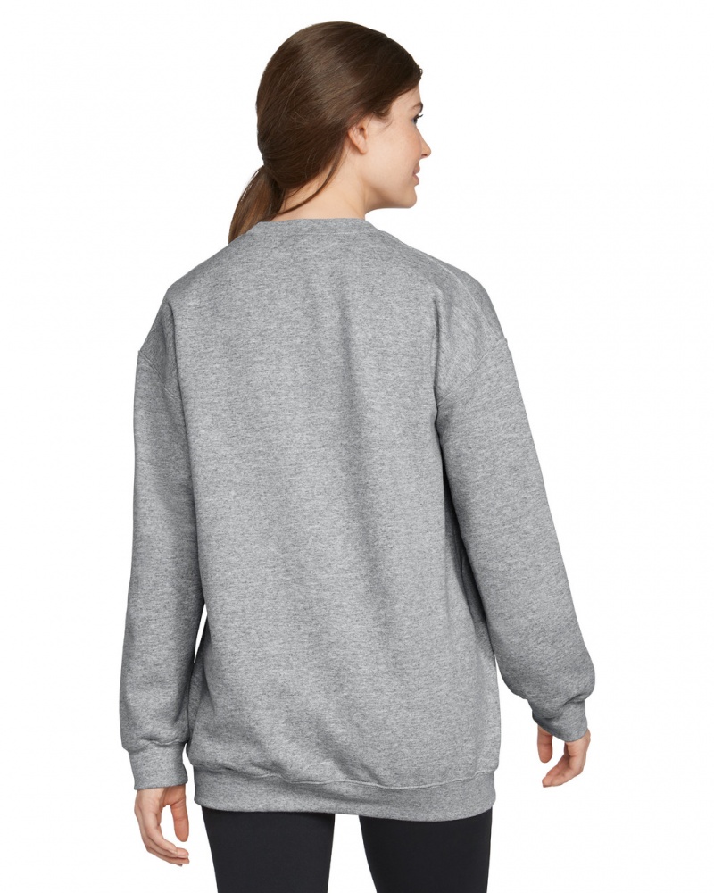 Women's Gildan SF000 Midweight Fleece Crewneck Sweatshirt Ring Spun Sport Grey | LOZJ84605