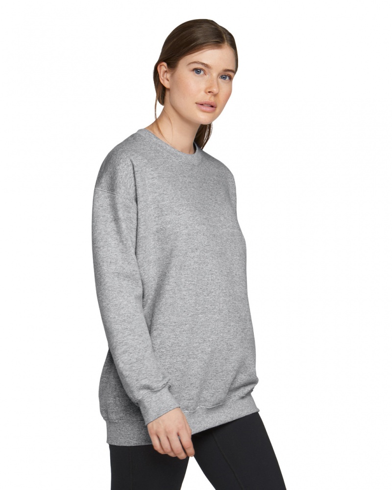 Women's Gildan SF000 Midweight Fleece Crewneck Sweatshirt Ring Spun Sport Grey | LOZJ84605