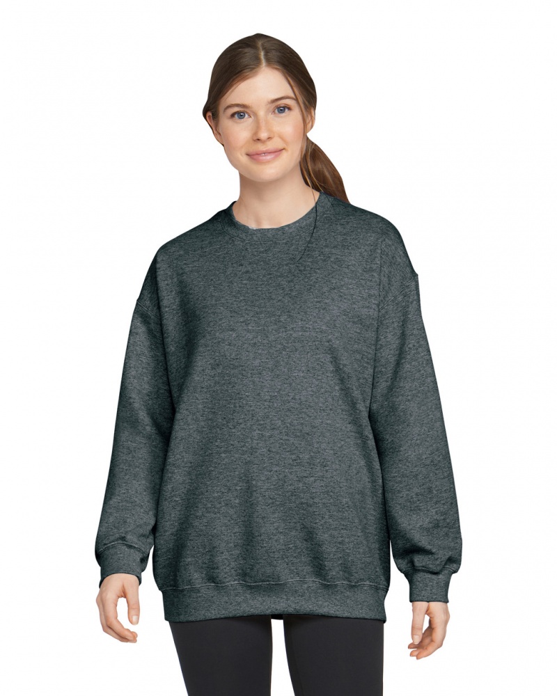 Women\'s Gildan SF000 Midweight Fleece Crewneck Sweatshirt Dark Heather | YJPM49582