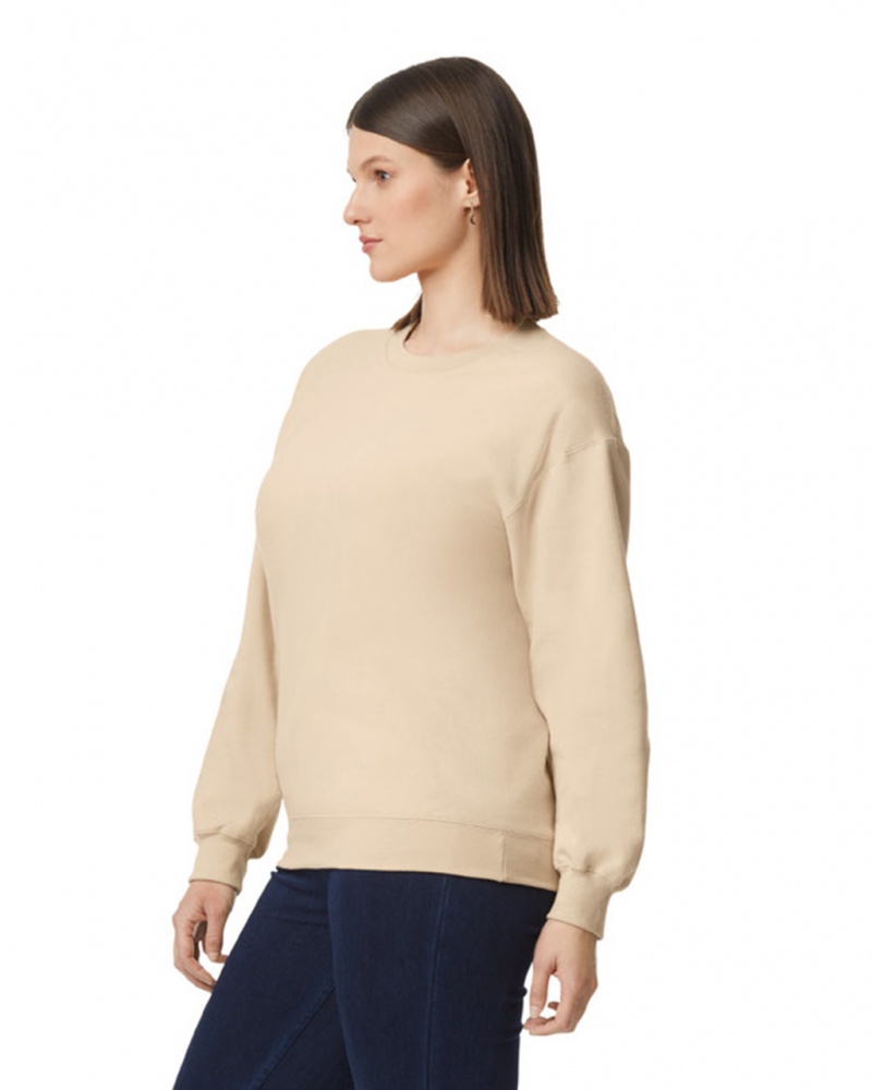 Women's Gildan SF000 Midweight Fleece Crewneck Sweatshirt Sand | AHDG68150