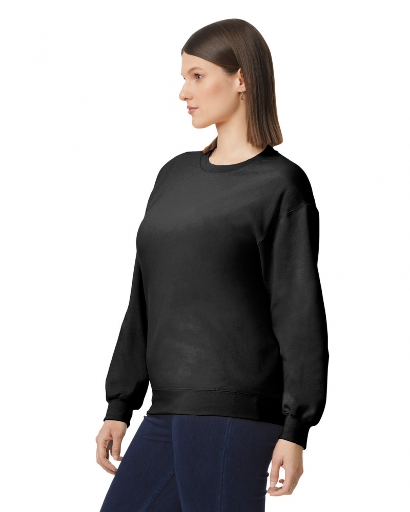 Women's Gildan SF000 Midweight Fleece Crewneck Sweatshirt Black | AGYR59178