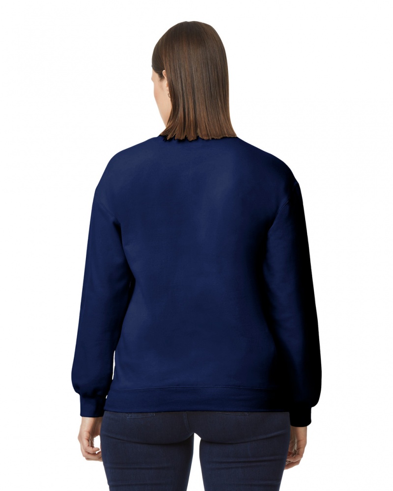 Women's Gildan SF000 Midweight Fleece Crewneck Sweatshirt Navy | MVYJ45692