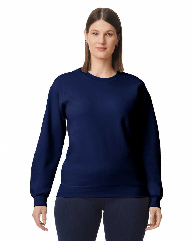 Women\'s Gildan SF000 Midweight Fleece Crewneck Sweatshirt Navy | MVYJ45692