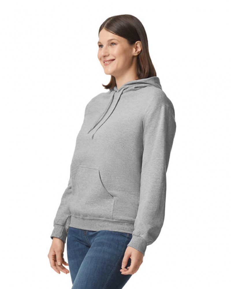 Women's Gildan SF500 Midweight Fleece Hoodie Ring Spun Sport Grey | ELWI40573