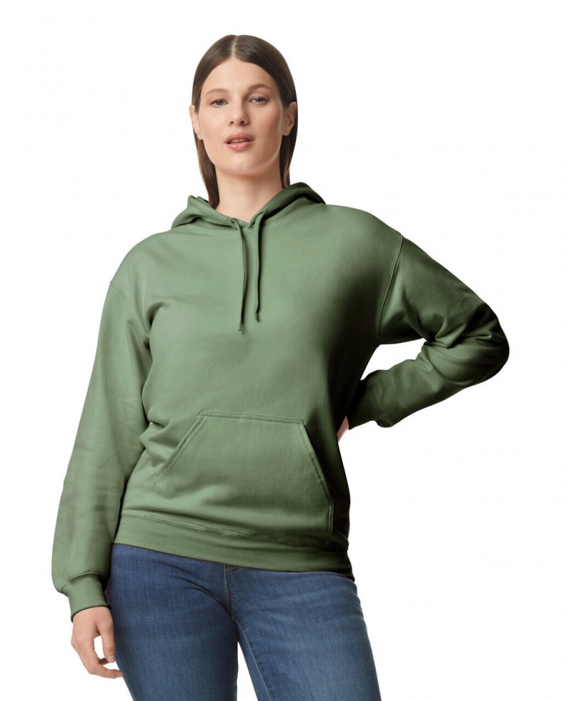 Women\'s Gildan SF500 Midweight Fleece Hoodie Military Green | HWQJ74281