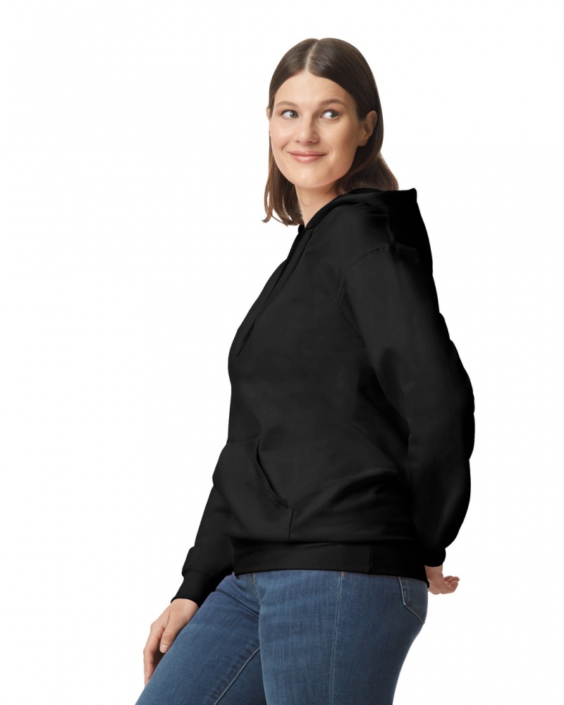 Women's Gildan SF500 Midweight Fleece Hoodie Black | KXQU64907